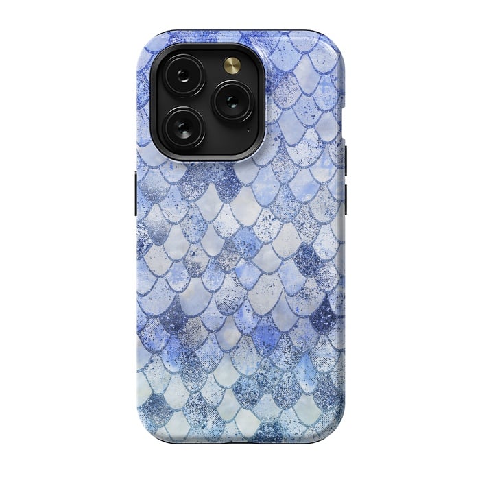 iPhone 15 Pro StrongFit Blue Summer Wonky Watercolor and Glitter Mermaid Scales by  Utart