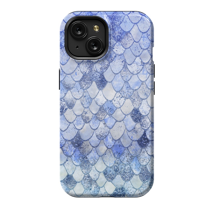 iPhone 15 StrongFit Blue Summer Wonky Watercolor and Glitter Mermaid Scales by  Utart