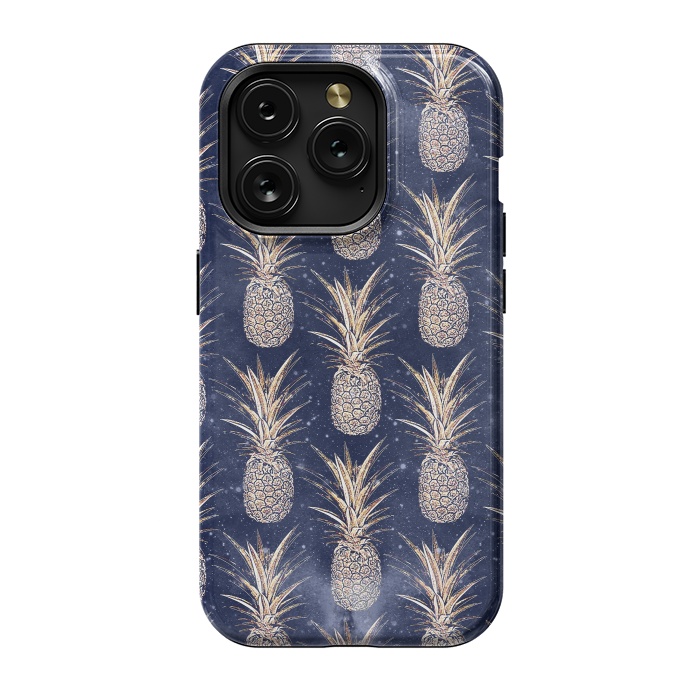 iPhone 15 Pro StrongFit Modern Golden pineapples nebula pattern by InovArts