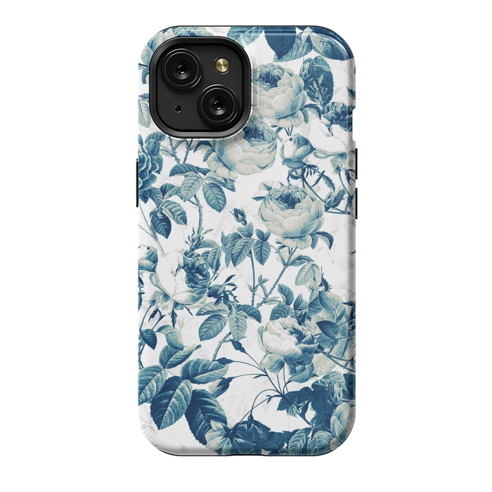 iPhone 15 StrongFit Blue Vintage Rose Pattern  by  Utart