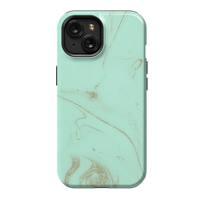 iPhone 15 StrongFit Elegant gold and mint marble image by InovArts