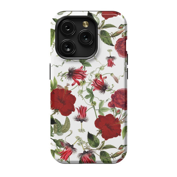 iPhone 15 Pro StrongFit Red Hibiscus and Passiflora Pattern on White by  Utart