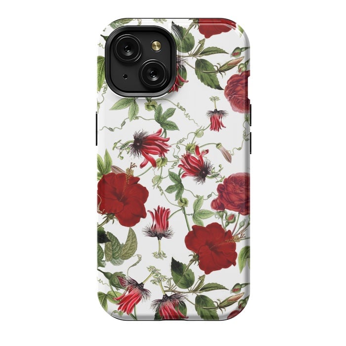 iPhone 15 StrongFit Red Hibiscus and Passiflora Pattern on White by  Utart