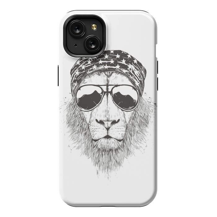 iPhone 15 Plus StrongFit Wild lion (bw) by Balazs Solti