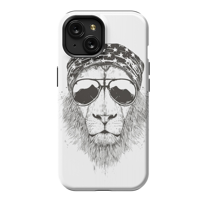 iPhone 15 StrongFit Wild lion (bw) by Balazs Solti