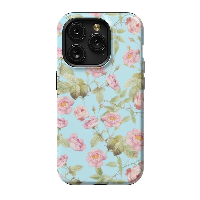 iPhone 15 Pro StrongFit Pastel Teal and Pink Roses Pattern by  Utart