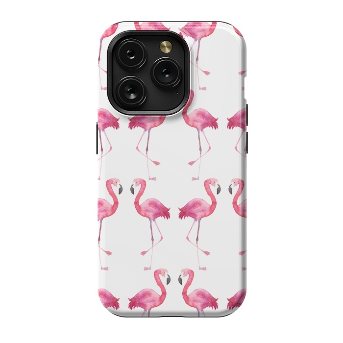 iPhone 15 Pro StrongFit Pink Watercolor Flamingo Print by Becky Starsmore