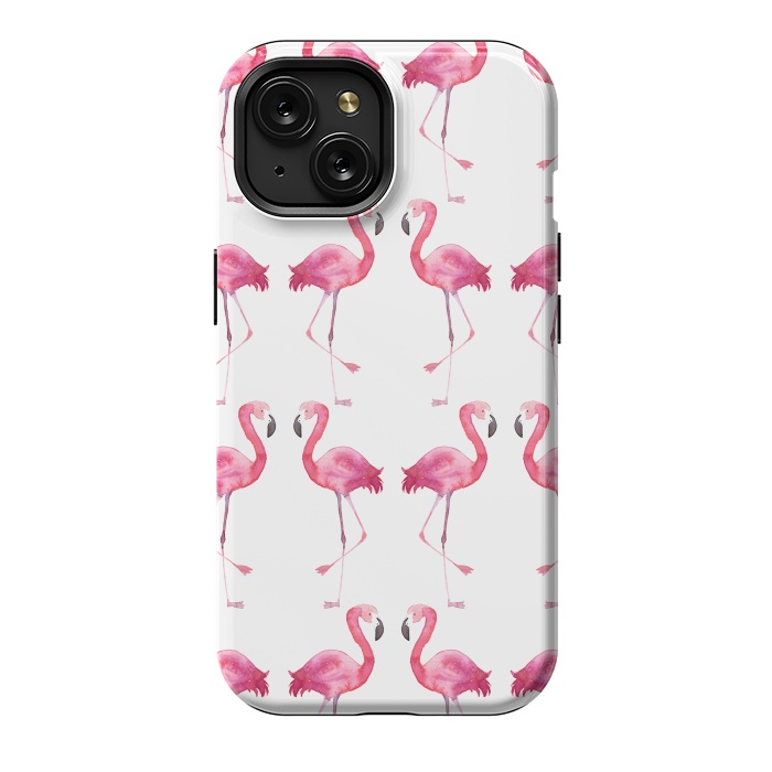 iPhone 15 StrongFit Pink Watercolor Flamingo Print by Becky Starsmore