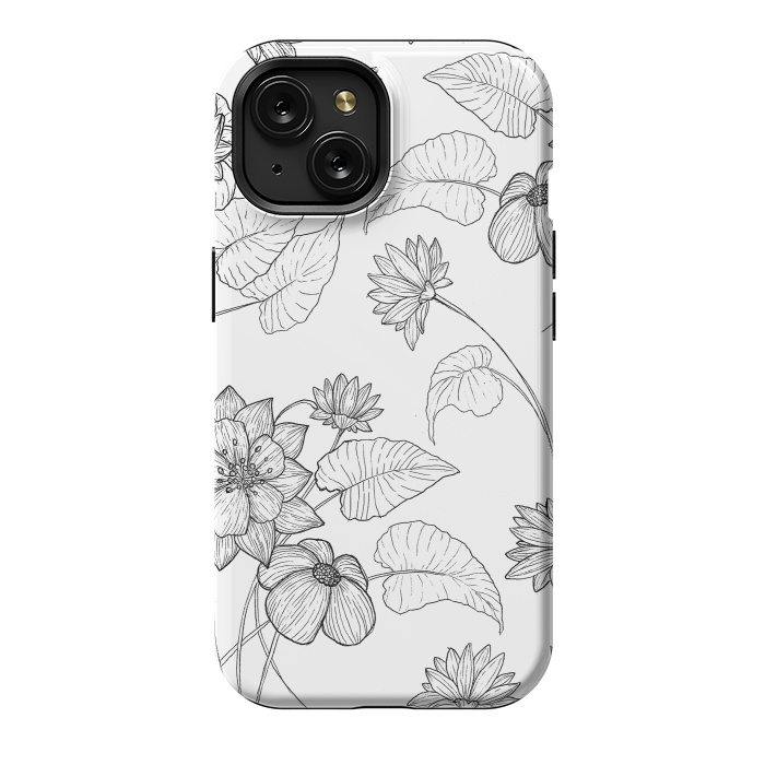 iPhone 15 StrongFit Monochrome Sketchbook Floral by Becky Starsmore