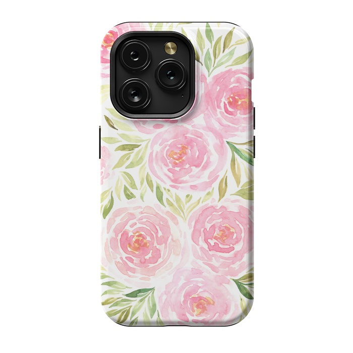 iPhone 15 Pro StrongFit Pastel Pink Peony Floral Print by Becky Starsmore