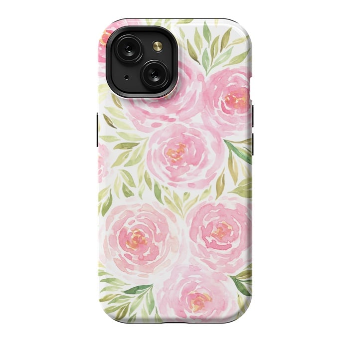 iPhone 15 StrongFit Pastel Pink Peony Floral Print by Becky Starsmore