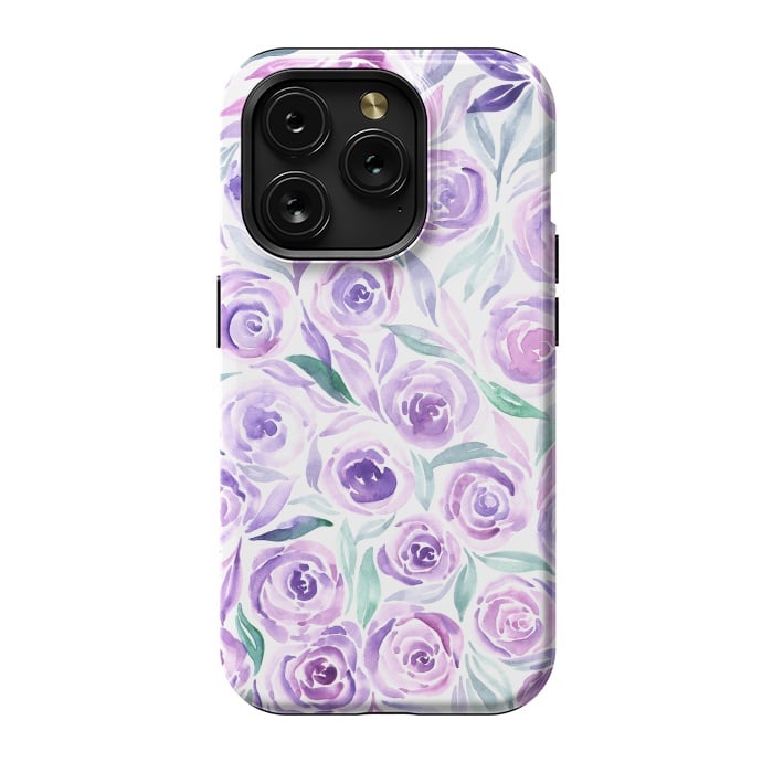 iPhone 15 Pro StrongFit Purple Rose Floral Print by Becky Starsmore