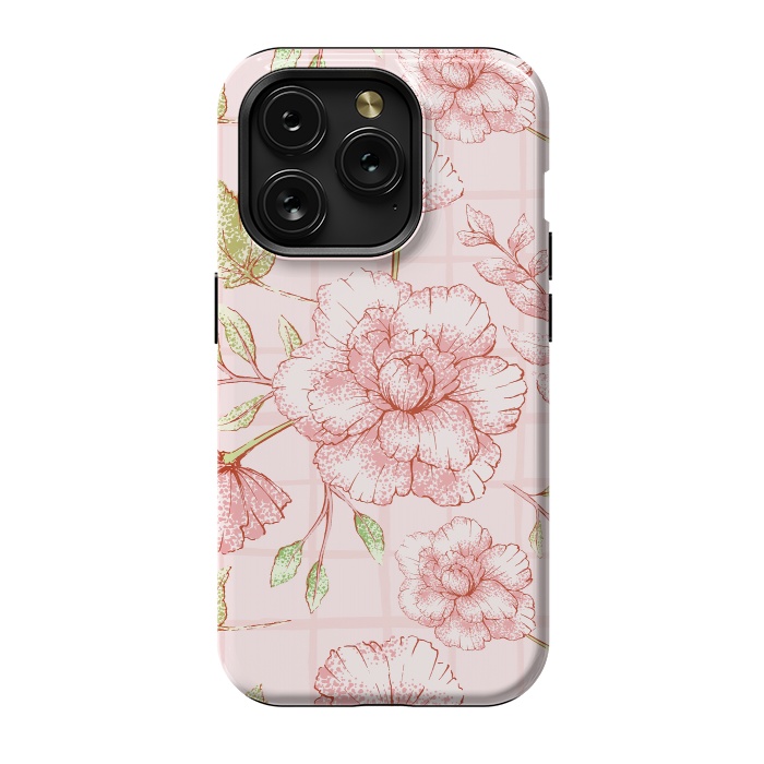 iPhone 15 Pro StrongFit Modern pink Grid and Flower Pattern by  Utart