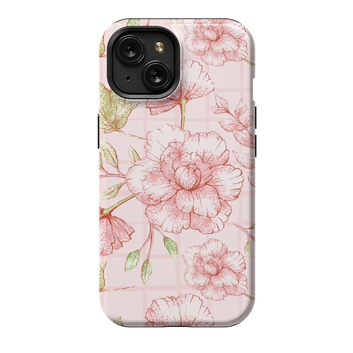 iPhone 15 StrongFit Modern pink Grid and Flower Pattern by  Utart