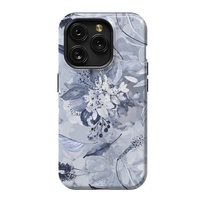 iPhone 15 Pro StrongFit Autumnal fresh gray and blue flower rose pattern by  Utart