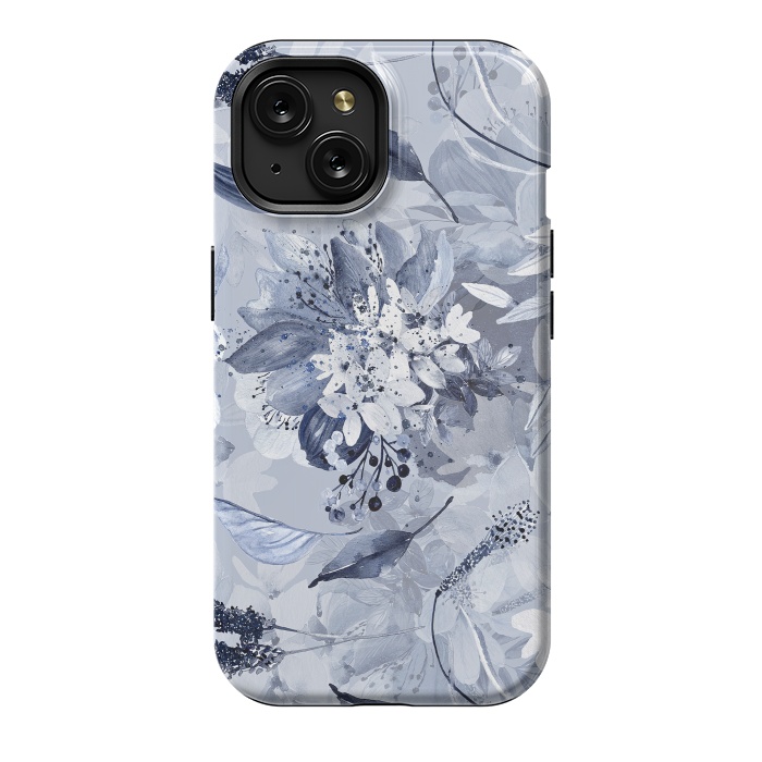 iPhone 15 StrongFit Autumnal fresh gray and blue flower rose pattern by  Utart