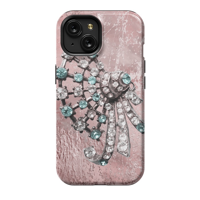 iPhone 15 StrongFit Rhinestone Embellishment Pink And Teal by Andrea Haase