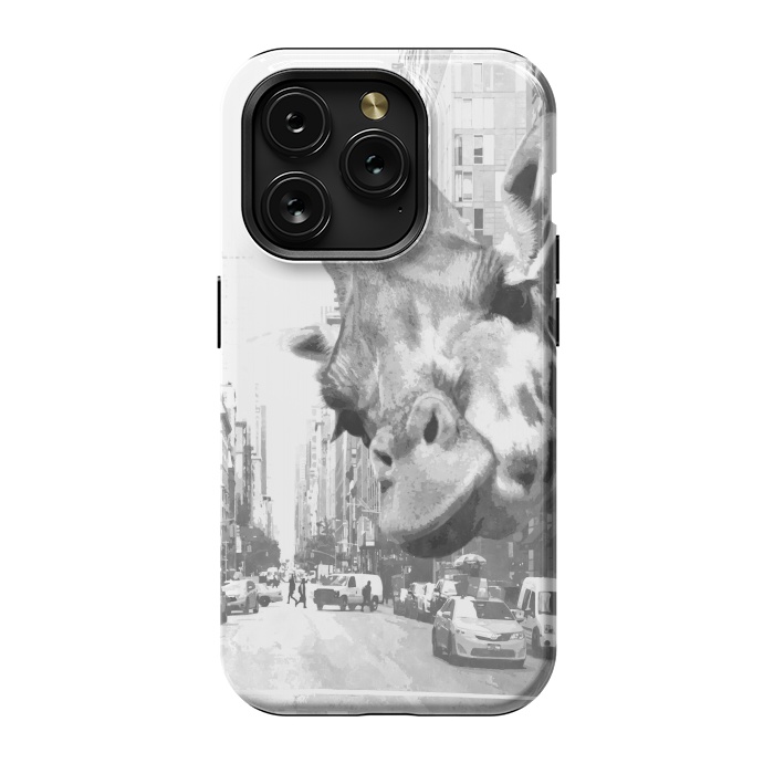 iPhone 15 Pro StrongFit Black and White Selfie Giraffe in NYC by Alemi
