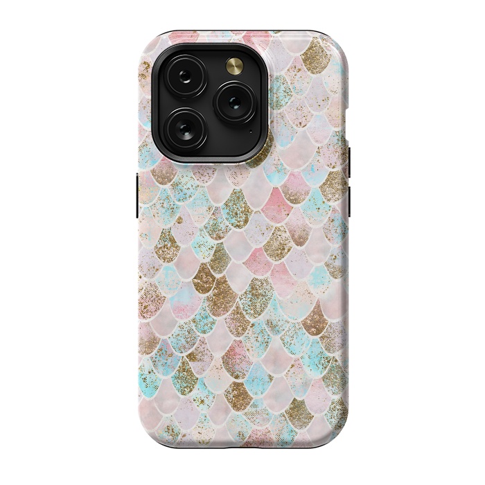 iPhone 15 Pro StrongFit Wonky Watercolor Pink and Blue Mermaid Scales  by  Utart