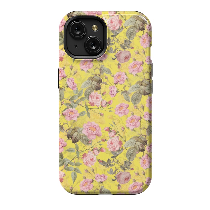 iPhone 15 StrongFit Pink English Roses on Yellow - Pattern by  Utart