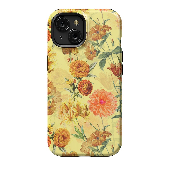 iPhone 15 StrongFit Yellow vintage Flower Pattern by  Utart