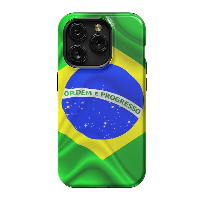 iPhone 15 Pro StrongFit Brazil Waving Silk Flag by BluedarkArt