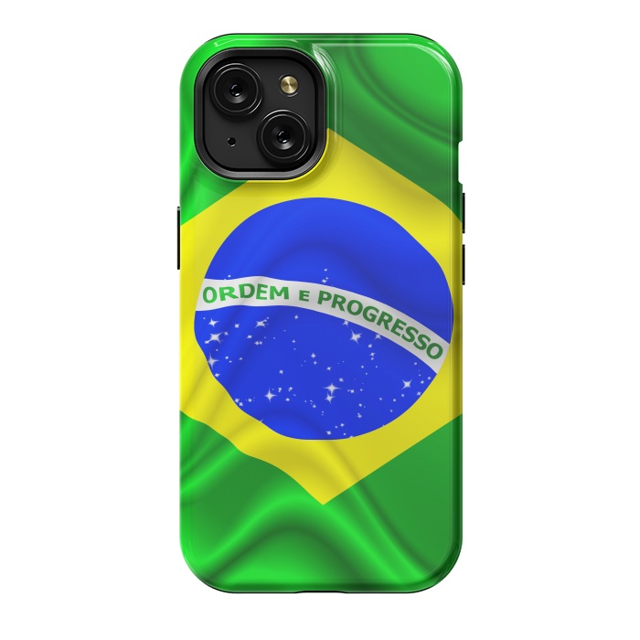 iPhone 15 StrongFit Brazil Waving Silk Flag by BluedarkArt