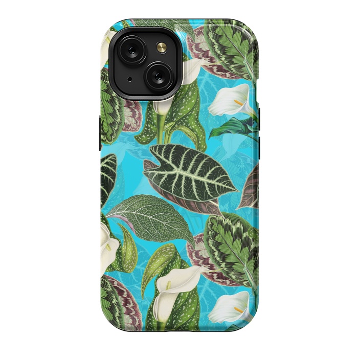 iPhone 15 StrongFit Fresh tropical Flowers and Leaves Pattern by  Utart