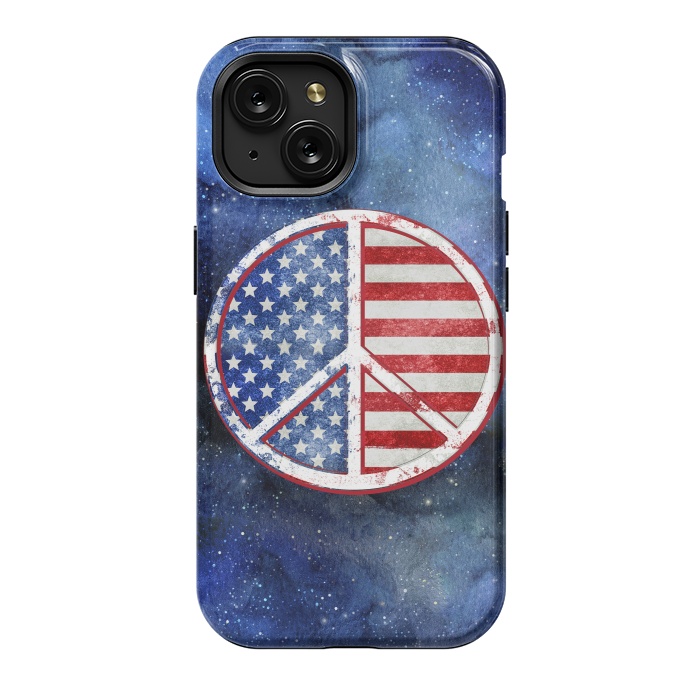iPhone 15 StrongFit Peace Sign Stars and Stripes USA Flag 2 by Andrea Haase