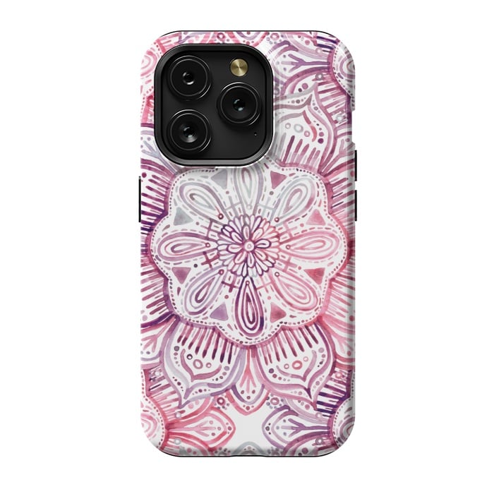 iPhone 15 Pro StrongFit Burgundy Blush Watercolor Mandala by Micklyn Le Feuvre