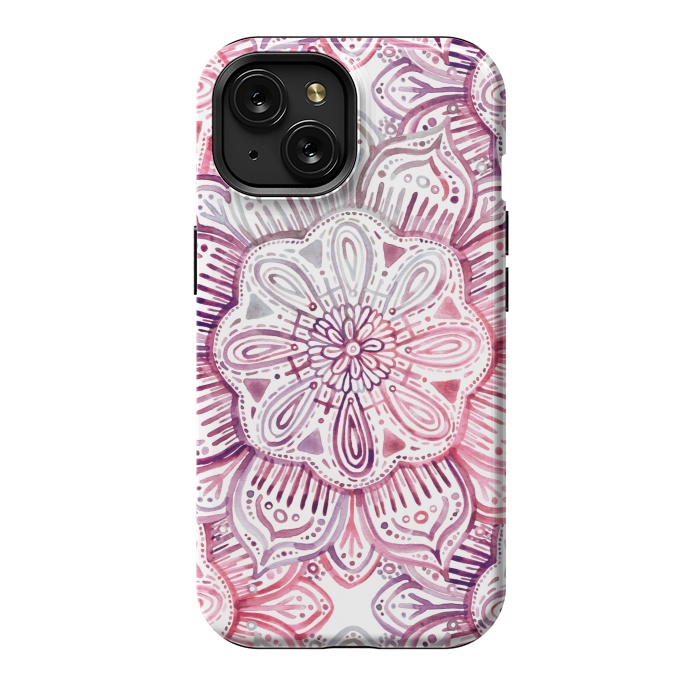 iPhone 15 StrongFit Burgundy Blush Watercolor Mandala by Micklyn Le Feuvre