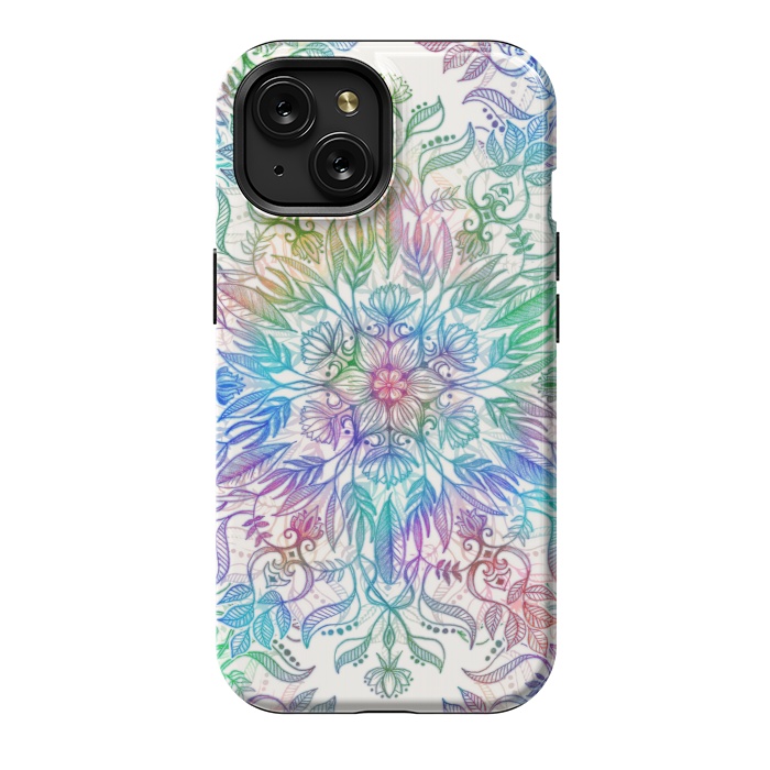 iPhone 15 StrongFit Nature Mandala in Rainbow Hues by Micklyn Le Feuvre