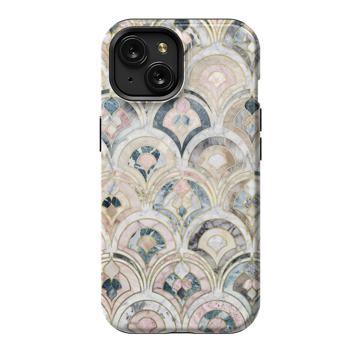 iPhone 15 StrongFit Art Deco Marble Tiles in Soft Pastels by Micklyn Le Feuvre