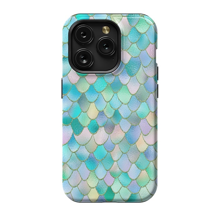 iPhone 15 Pro StrongFit Teal and Green Wonky Metal Mermaid Scales by  Utart