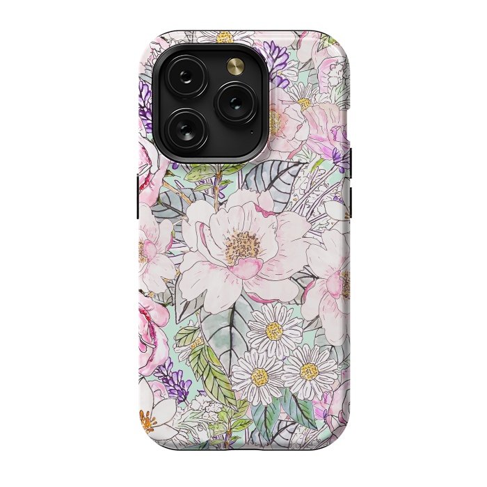 iPhone 15 Pro StrongFit Watercolor garden peonies floral hand paint  by InovArts