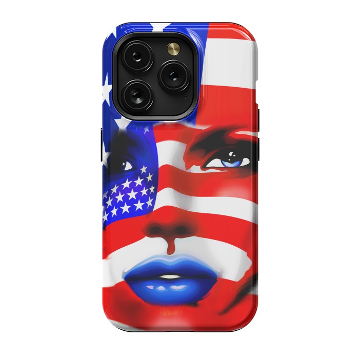 iPhone 15 Pro StrongFit Usa Flag on Beatiful Girl's Face by BluedarkArt