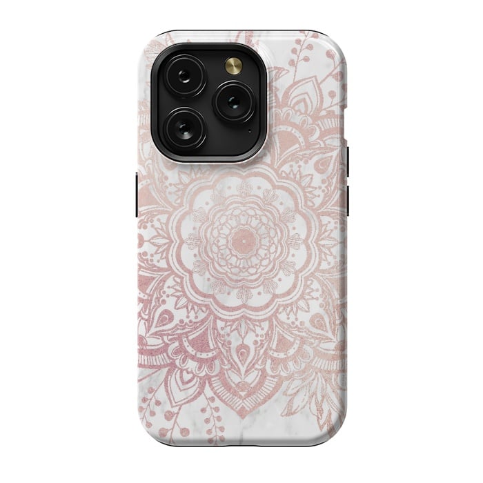 iPhone 15 Pro StrongFit Queen Starring of Mandala-White Marble by ''CVogiatzi.