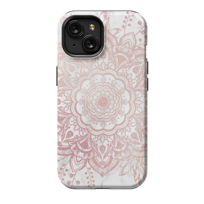 iPhone 15 StrongFit Queen Starring of Mandala-White Marble by ''CVogiatzi.