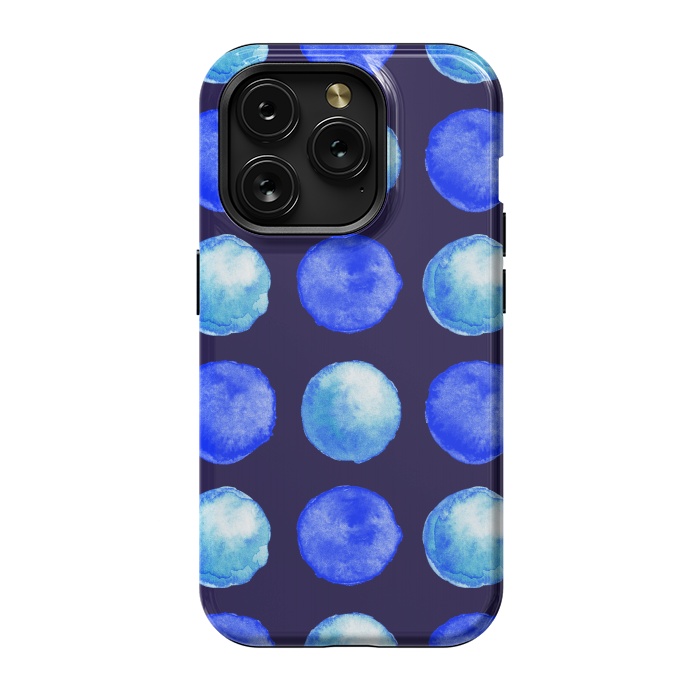 iPhone 15 Pro StrongFit Winter Blue Watercolor Large Dots Pattern by Boriana Giormova