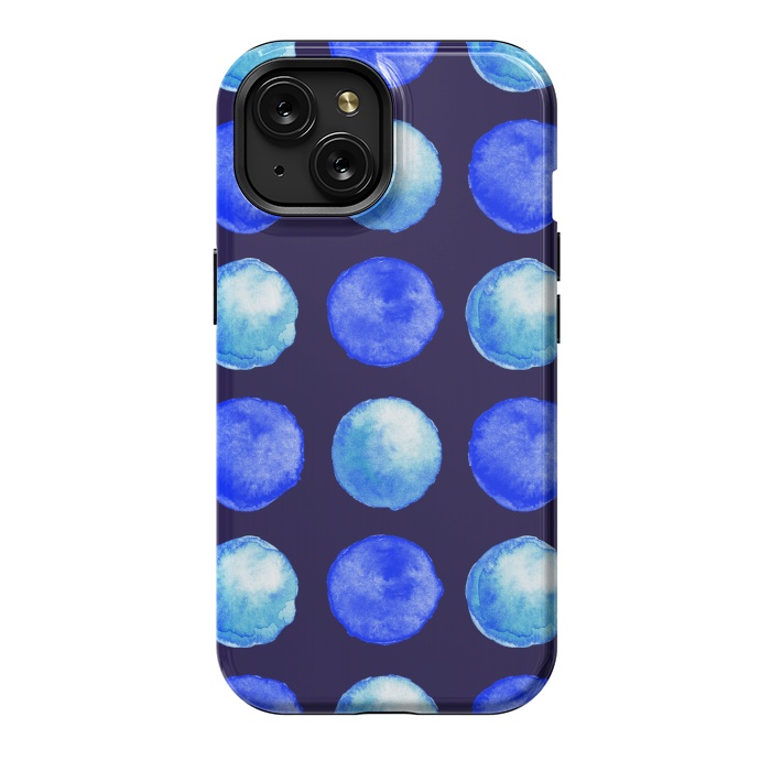 iPhone 15 StrongFit Winter Blue Watercolor Large Dots Pattern by Boriana Giormova