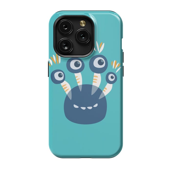 iPhone 15 Pro StrongFit Cute Blue Cartoon Monster With Four Eyes by Boriana Giormova