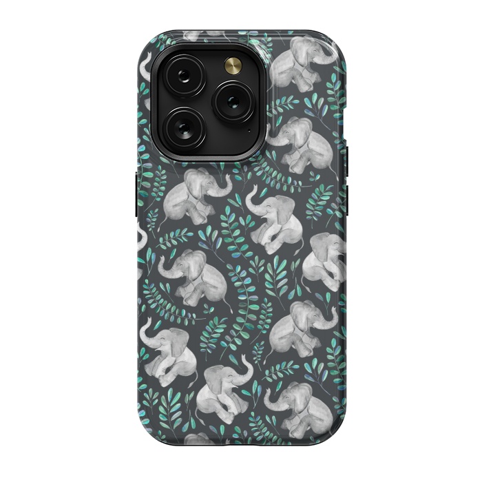 iPhone 15 Pro StrongFit Laughing Baby Elephants by Micklyn Le Feuvre