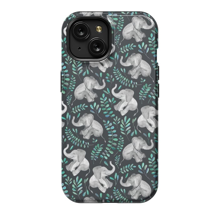 iPhone 15 StrongFit Laughing Baby Elephants by Micklyn Le Feuvre