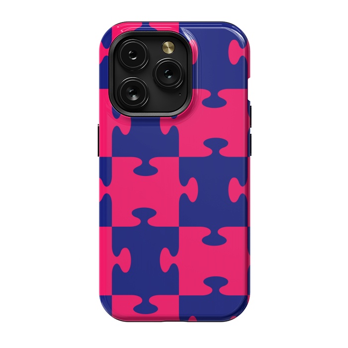 iPhone 15 Pro StrongFit jigsaw blue pink by MALLIKA