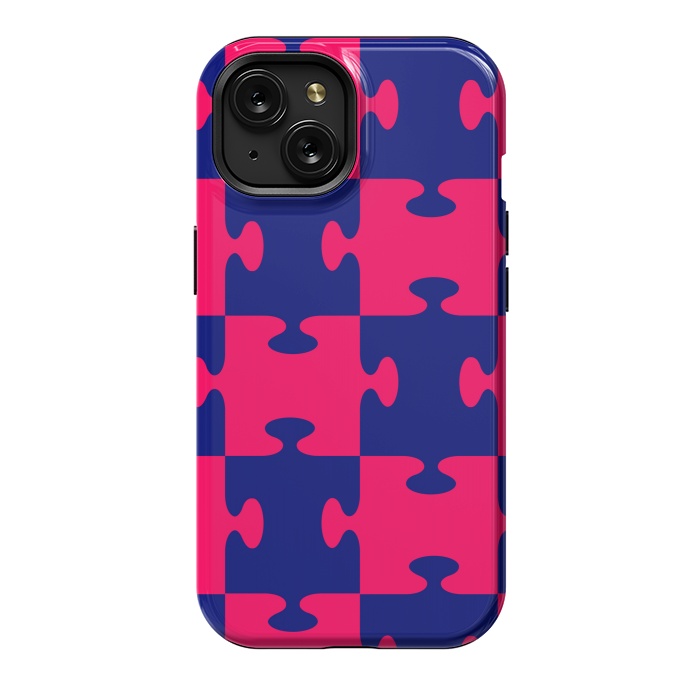 iPhone 15 StrongFit jigsaw blue pink by MALLIKA