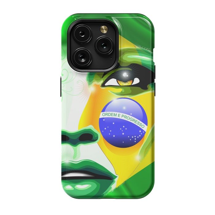 iPhone 15 Pro StrongFit Brazil Flag Colors on Beautiful Girl Portrait by BluedarkArt