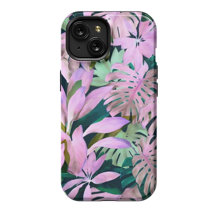 iPhone 15 StrongFit Tropical Night Magenta Jungle by Micklyn Le Feuvre