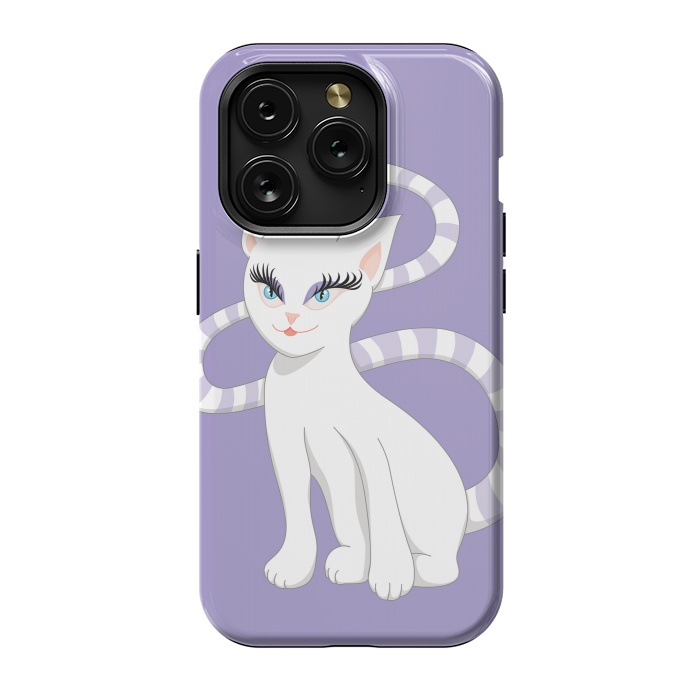 iPhone 15 Pro StrongFit Beautiful Cartoon Cute White Cat by Boriana Giormova