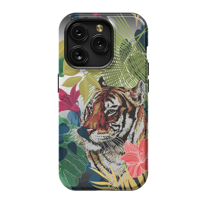 iPhone 15 Pro StrongFit Tiger in flowers by Kashmira Baheti