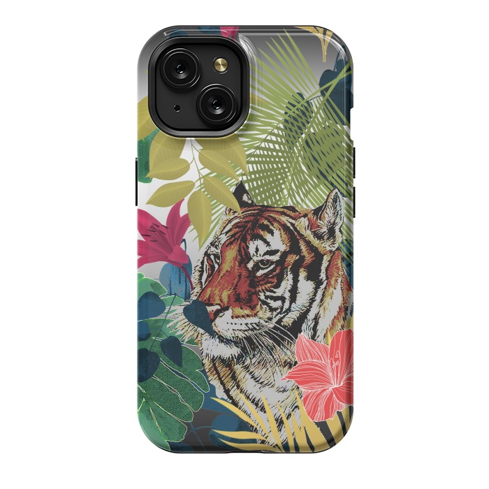 iPhone 15 StrongFit Tiger in flowers by Kashmira Baheti